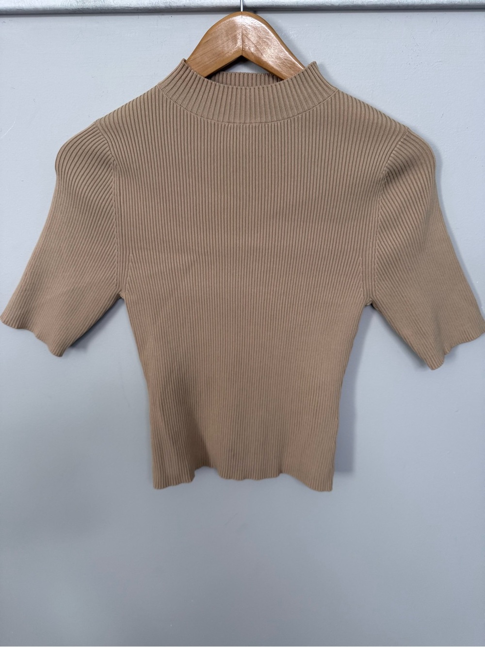 Bailey 44 Ribbed Mock Neck Short Sleeve Sweater - Tan